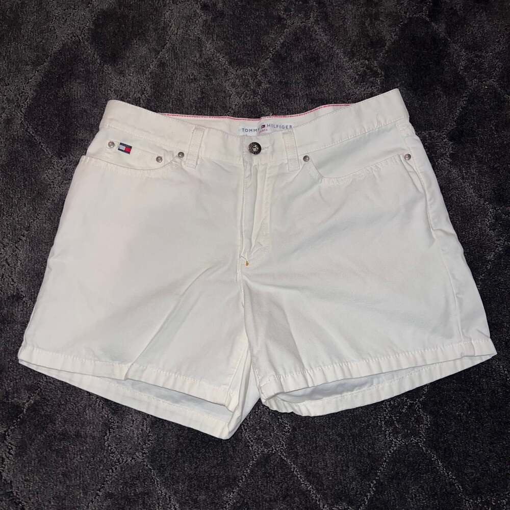 Vintage Tommy Hilfiger White Denim Mid-Rise Shorts Y2K size 4 fits W30